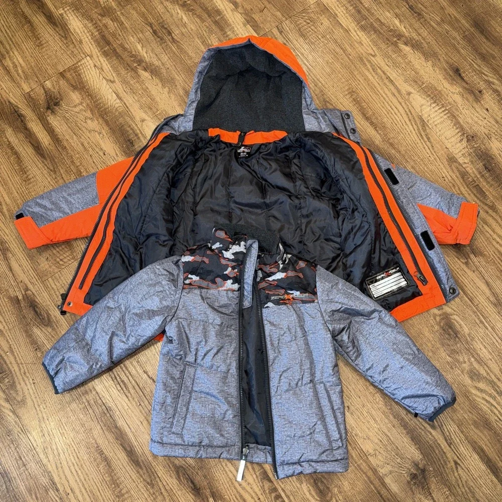 ZeroXposur Toddler 2 In 1 Puffer Hooded Winter Jackets Orange Gray Size XS 4/5